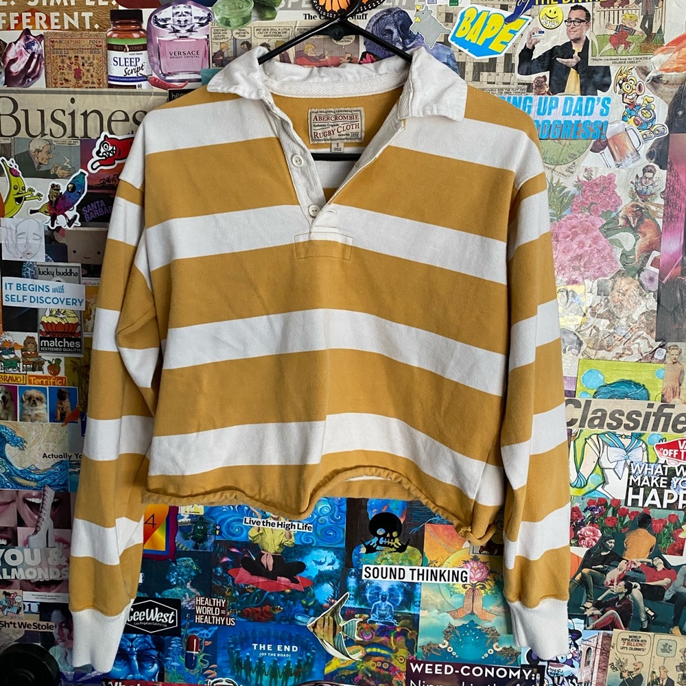 Abercrombie Striped Yellow Rugby Long-sleeve Crop